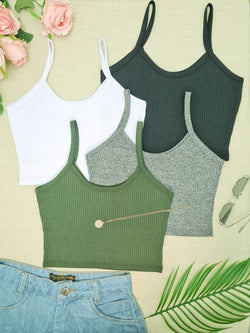 KIT 4 Cropped Top Suspensório Cortado Em Malha Canelada