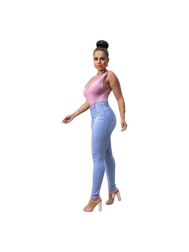 Kit 4 Calça Jeans Feminina Siknny Com Lycra Cintura Alta