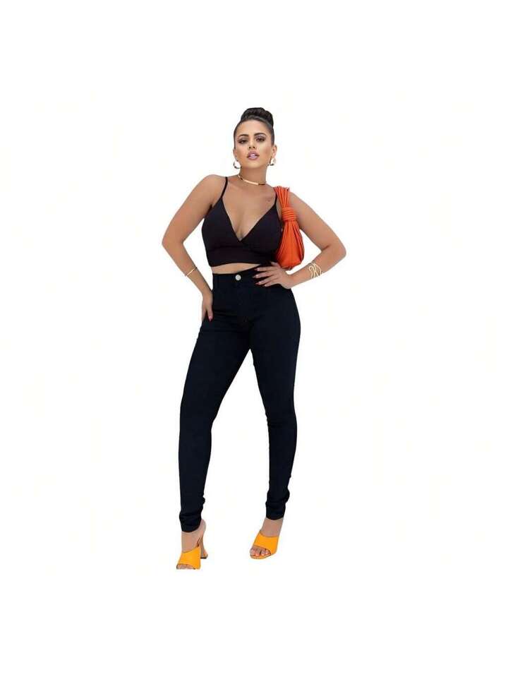 Kit 4 Calça Jeans Feminina Siknny Com Lycra Cintura Alta