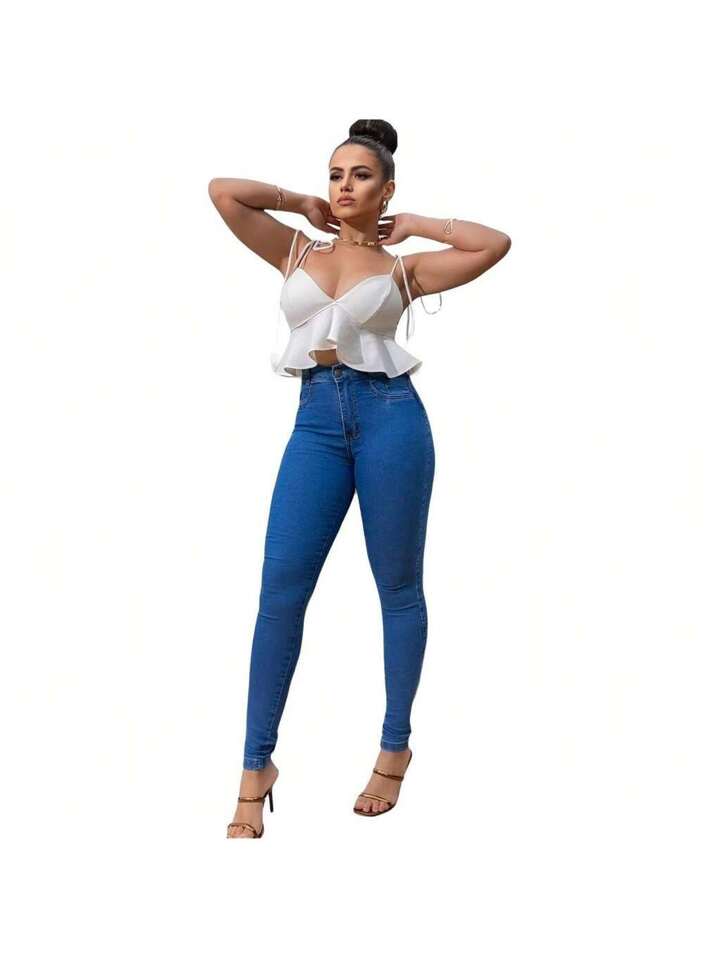 Kit 4 Calça Jeans Feminina Siknny Com Lycra Cintura Alta