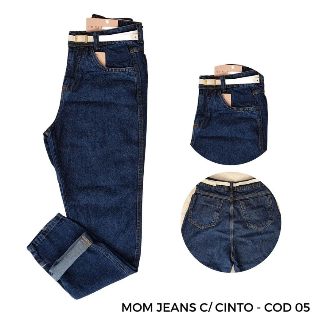 Mom Jeans Calça Cintura Super Alta Feminina Manchada Clara Escura