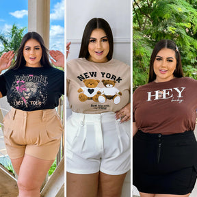 KIT 03 T-SHIRT PLUS SIZE FEMININA MALHA ALGODÃO