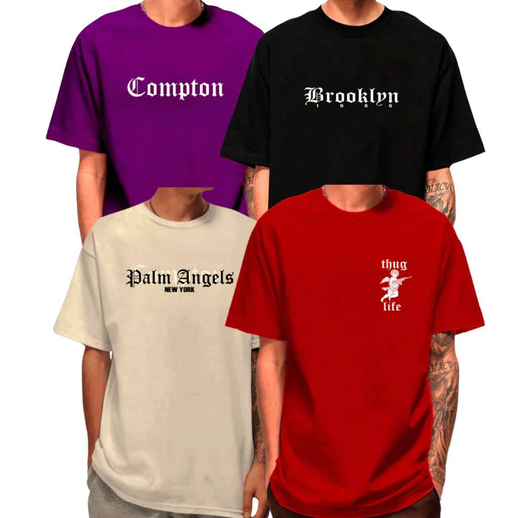 Kit 4 Camiseta Unissex Streetwear Oversized Old School – Envio Imediato