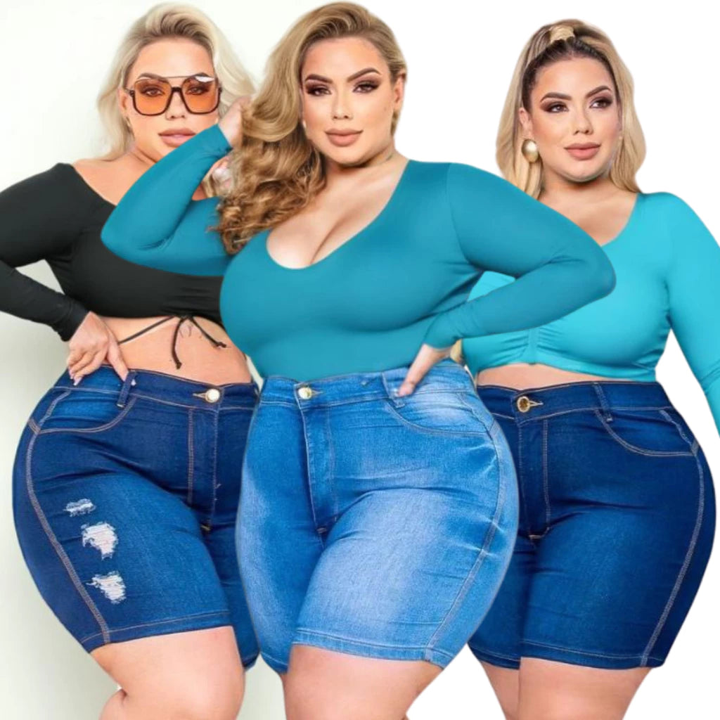 Kit 3 Shorts Plus Size Jeans Bermudas Com Lycla