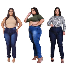 KIT 3 Calça Jeans Feminina Plus Size Cintura Alta Com Lycra