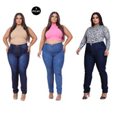 KIT 3 Calça Jeans Feminina Plus Size Cintura Alta Com Lycra