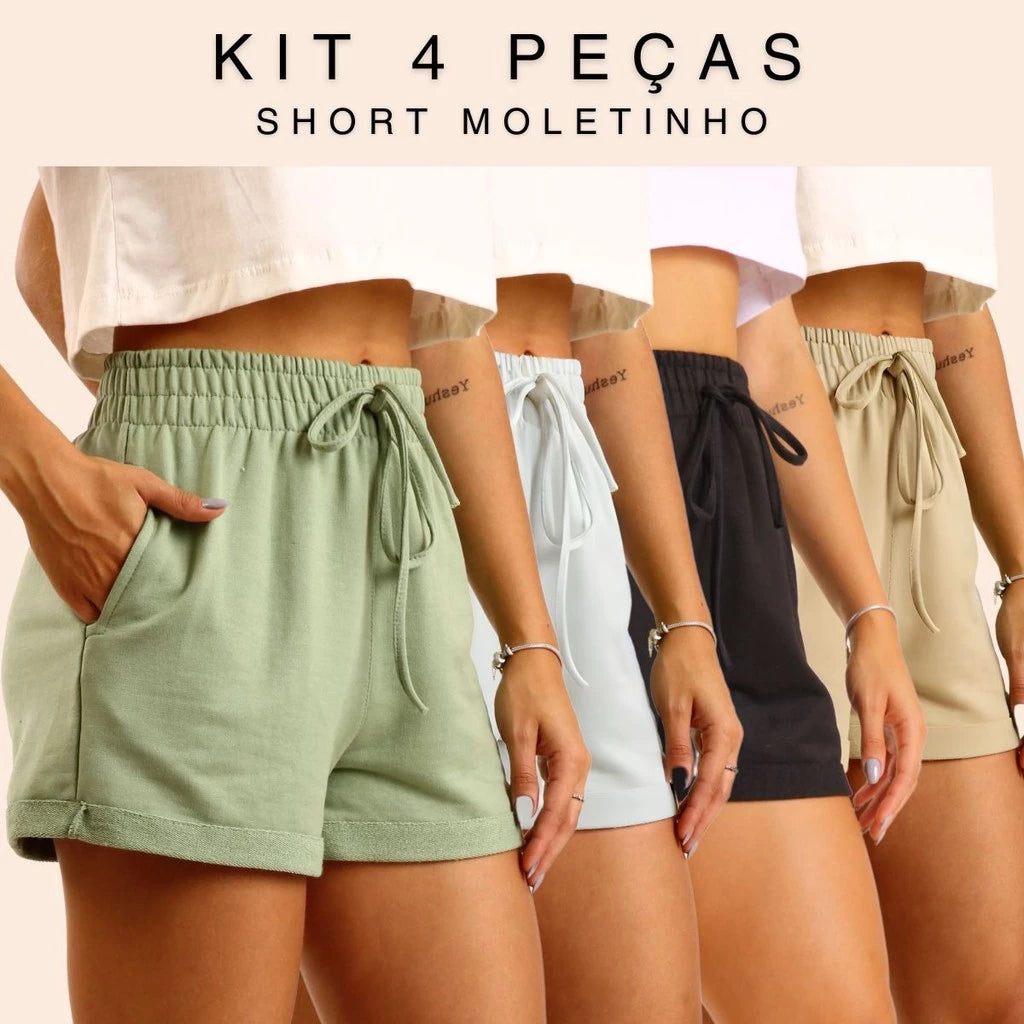 Kit 4 Short Moletinho Feminino Curto Cintura Alta